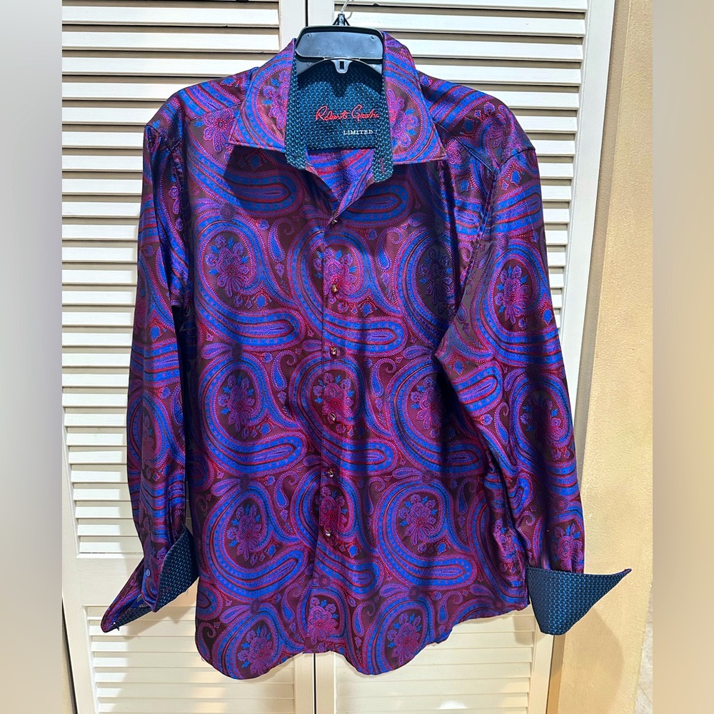 Robert Graham Purple and Blue Paisley Dress Shirt